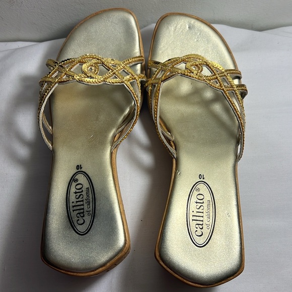 Woman Pre-Owned Callisto of California Gold Slip on Wedge Sandals Eur 40 US 9.5 - Picture 6 of 7